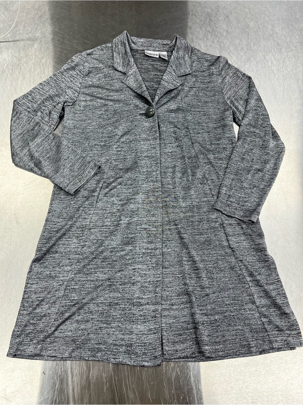 Chico's Gray Marled Knit Sweater One Button Cape Women’s 1 or Medium